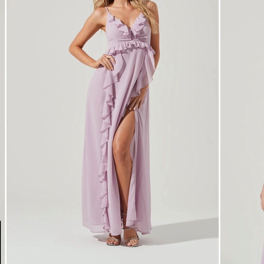 ASTR ADORIA RUFFLE SIDE SLIT MAXI DRESS - XS - Dusty Pink Color New Without Tag